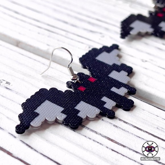 Halloween Bat Perler Earrings - Picture 2 of 2